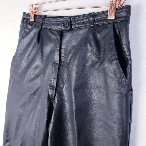 Vintage 100% Leather Pants Black High Rise Straight Leg Trousers size 38 US S/XS - Picture 11 of 11